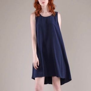 Grana silk racerback trapeze dress, navy, XS